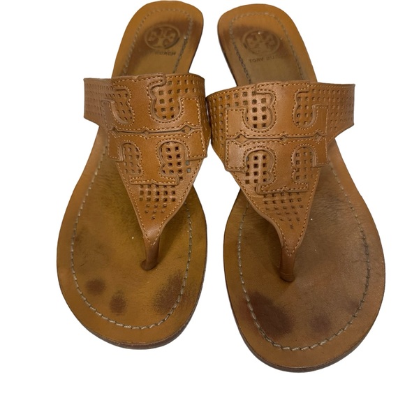 Tory Burch Wedge Thong Leather Sandals size 7.5 M - Picture 2 of 7
